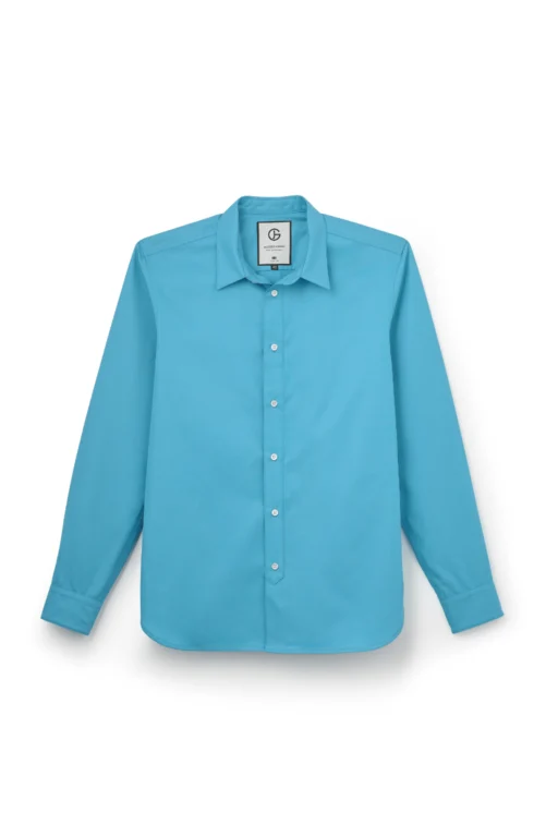 Jeffery Green Aqua Regular Fit Shirt in Bright Turquoise Blue — Men's Plain Smart Casual Shirt UK