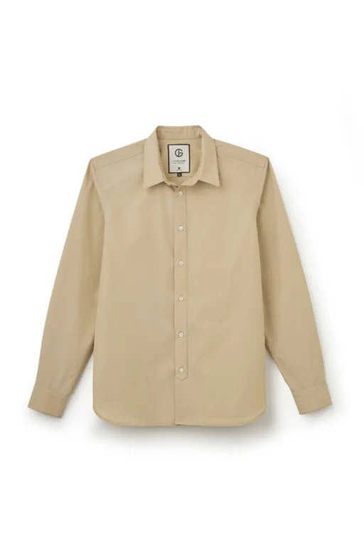 Jeffery Green Beige Regular Fit Shirt in Sand Camel — Men's Plain Smart Casual Shirt UK