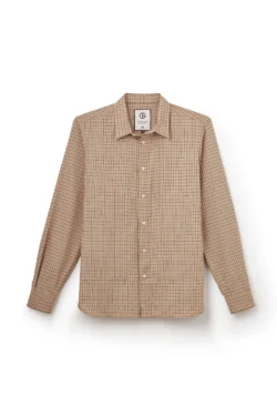 Jeffery Green Beige Sable Check Shirt in Warm Beige & Brown Micro Windowpane — Men's Smart Casual Shirt UK