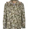 Jeffery Green men's olive palm tree print camouflage jacket with zip front and utility pockets – flat lay