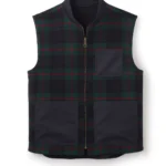 Black Watch tartan gilet vest with zip front and utility pockets for men