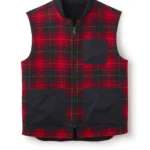 Jeffery Green Charlesworth Tartan Gilet in Red & Green Ettric Tartan — Men's Wool Zip Gilet UK