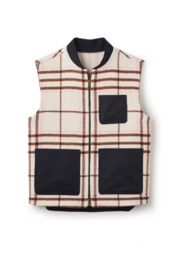 Jeffery Green Charlesworth Oxley Check Wool Gilet in Cream & Brown Windowpane — Men's Heritage Gilet UK