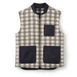 Cream Grey Buffalo Check Wool Gilet Navy Pockets Full Zip — Jeffery Green Charlesworth UK
