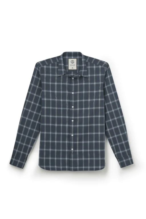 Jeffery Green Darven Polar Check Shirt in Slate Blue & White Windowpane — Men's Smart Casual Shirt UK