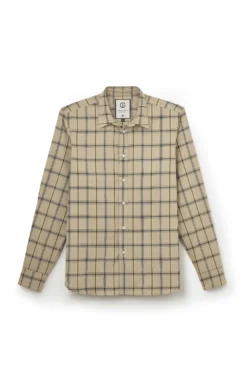 Jeffery Green Darven Sagewood Check Shirt in Sand, Navy & Olive Plaid — Men's Smart Casual Shirt UK
