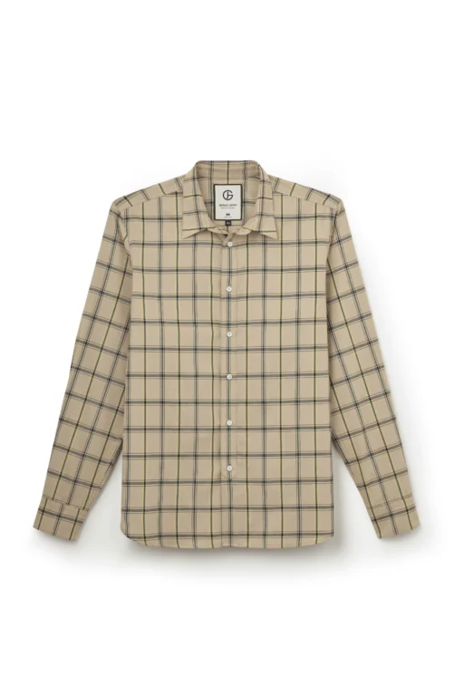 Jeffery Green Darven Sagewood Check Shirt in Sand, Navy & Olive Plaid — Men's Smart Casual Shirt UK