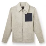 Jeffery Green Edison Zip Shacket in Oatmeal Cream Marl — Men's Wool Full Zip Navy Pocket Shacket UK