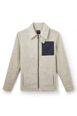 Jeffery Green Edison Zip Shacket in Oatmeal Cream Marl — Men's Wool Full Zip Navy Pocket Shacket UK