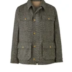 Jeffery Green Grey Wool Herringbone Field Jacket — Men's Olive Tweed Chore Jacket Gold Buttons UK