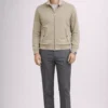 Jeffery Green Harrington Jacket in Stone Beige — Men's Classic British Zip-Up Jacket Full Length UK