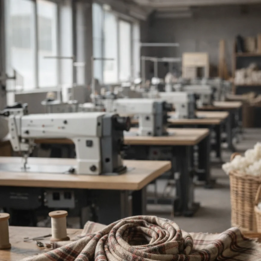 Jeffery Green British Garment Factory Sewing Machines Tartan Fabric — Made In UK Since 1989