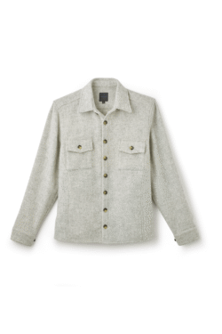 Grey Wool Overshirt Product Shot Brass Buttons — Shop Jeffery Green Milburn Overshirt UK