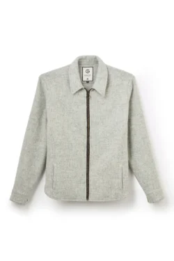 Jeffery Green Nova Zip Shacket in Light Grey Marl — Men's Wool Full Zip Shirt Jacket UK