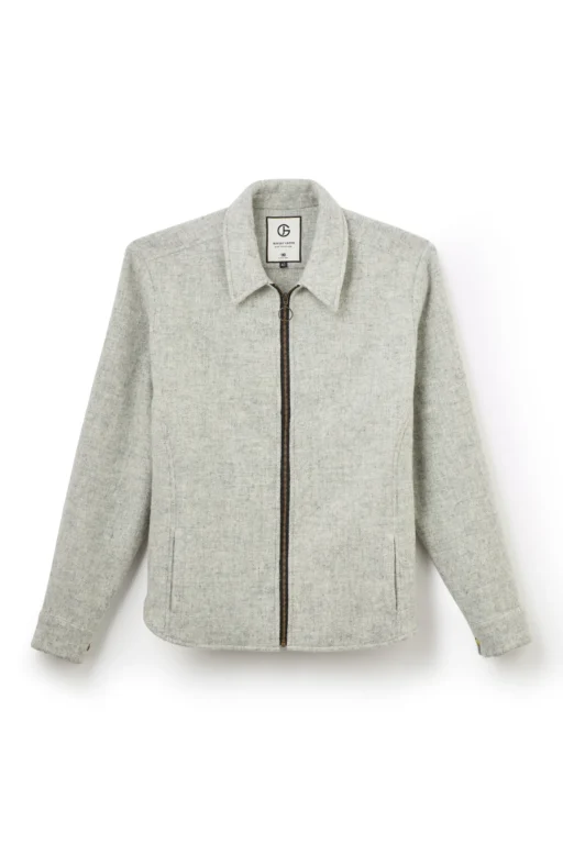 Jeffery Green Nova Zip Shacket in Light Grey Marl — Men's Wool Full Zip Shirt Jacket UK