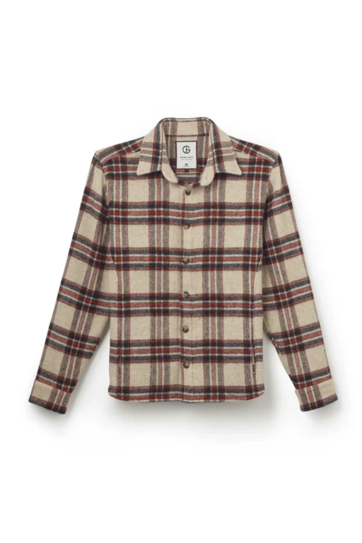Jeffery Green Blanco Wool Overshirt in Cream, Rust Red & Navy Tartan — Men's Shirt Jacket UK