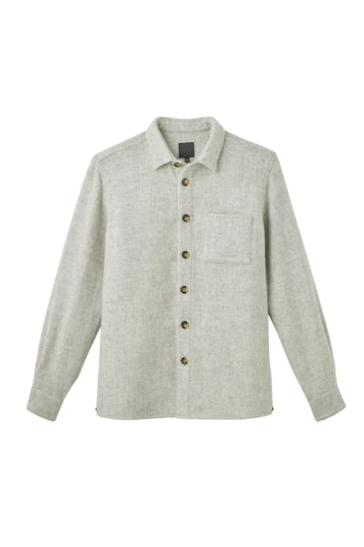 Jeffery Green Grey Wool Overshirt in Light Grey Marl — Men's Button-Up Shirt Jacket UK