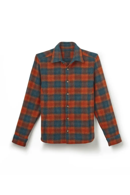 Jeffery Green Hexham Wool Overshirt in Burnt Orange & Teal Buffalo Check — Men's Shirt Jacket UK