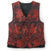 Jeffery Green Royal Jacquard Waistcoat in Black & Red Baroque Floral Damask — Men's Luxury Statement Waistcoat UK