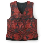 Jeffery Green Royal Jacquard Waistcoat in Black & Red Baroque Floral Damask — Men's Luxury Statement Waistcoat UK