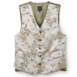 Jeffery Green Royal Jacquard Waistcoat in Cream Oriental Dragon Print — Men's Luxury Satin Ethnic Waistcoat UK