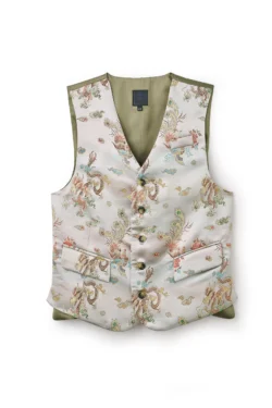 Jeffery Green Royal Jacquard Waistcoat in Cream Oriental Dragon Print — Men's Luxury Satin Ethnic Waistcoat UK