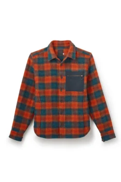 Orange Teal Buffalo Check Wool Overshirt Navy Zip Pocket — Jeffery Green Stark Hexham UK