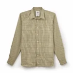 Jeffery Green Tan Sable Check Shirt in Khaki & Navy Windowpane — Men's Smart Casual Shirt UK