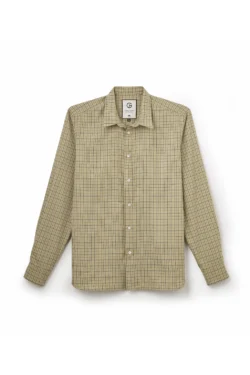 Jeffery Green Tan Sable Check Shirt in Khaki & Navy Windowpane — Men's Smart Casual Shirt UK