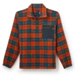 Jeffery Green Wexford Quarter Zip Shacket in Burnt Orange & Teal Buffalo Check — Men's Wool Pullover UK