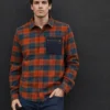 Model Wearing Orange Teal Blue Wool Overshirt — Shop Jeffery Green's Premium Overshirt UK