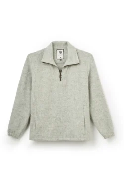 Jeffery Green Whitby Quarter Zip Shacket in Light Grey Marl — Men's Wool Pullover Overshirt UK
