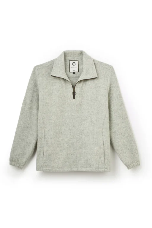 Jeffery Green Whitby Quarter Zip Shacket in Light Grey Marl — Men's Wool Pullover Overshirt UK