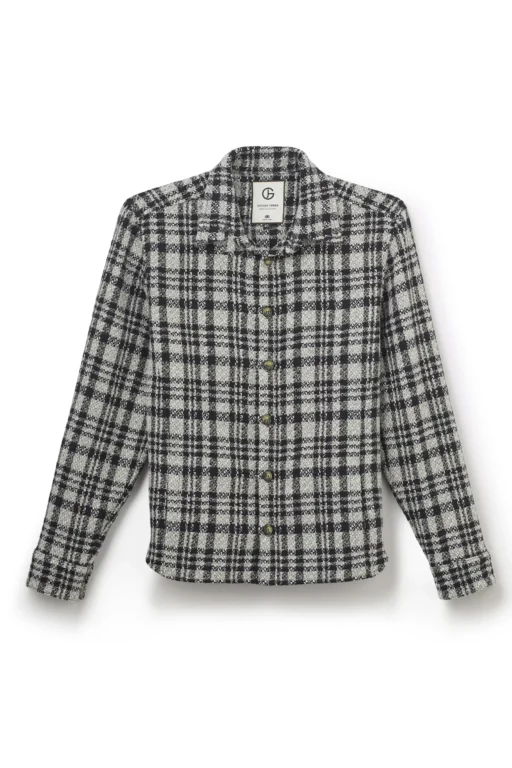 Jeffery Green Ashbury Tweed Overshirt in Cream & Charcoal Chunky Check — Men's Heritage Shirt Jacket UK
