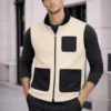 Jeffery Green Cream Wool Gilet with Navy Contrast Pockets — Men's Smart Casual Full Length Urban Look UK