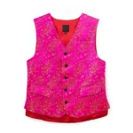 Jeffery Green Pink Satin Jacquard Waistcoat in Hot Pink Oriental Blossom Print — Men's Luxury Occasion Waistcoat UK