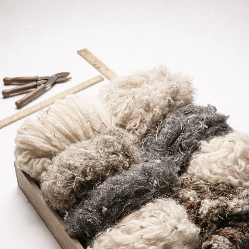 Premium Raw Wool Fibres In Wooden Tray — Jeffery Green British Craftsmanship & Quality